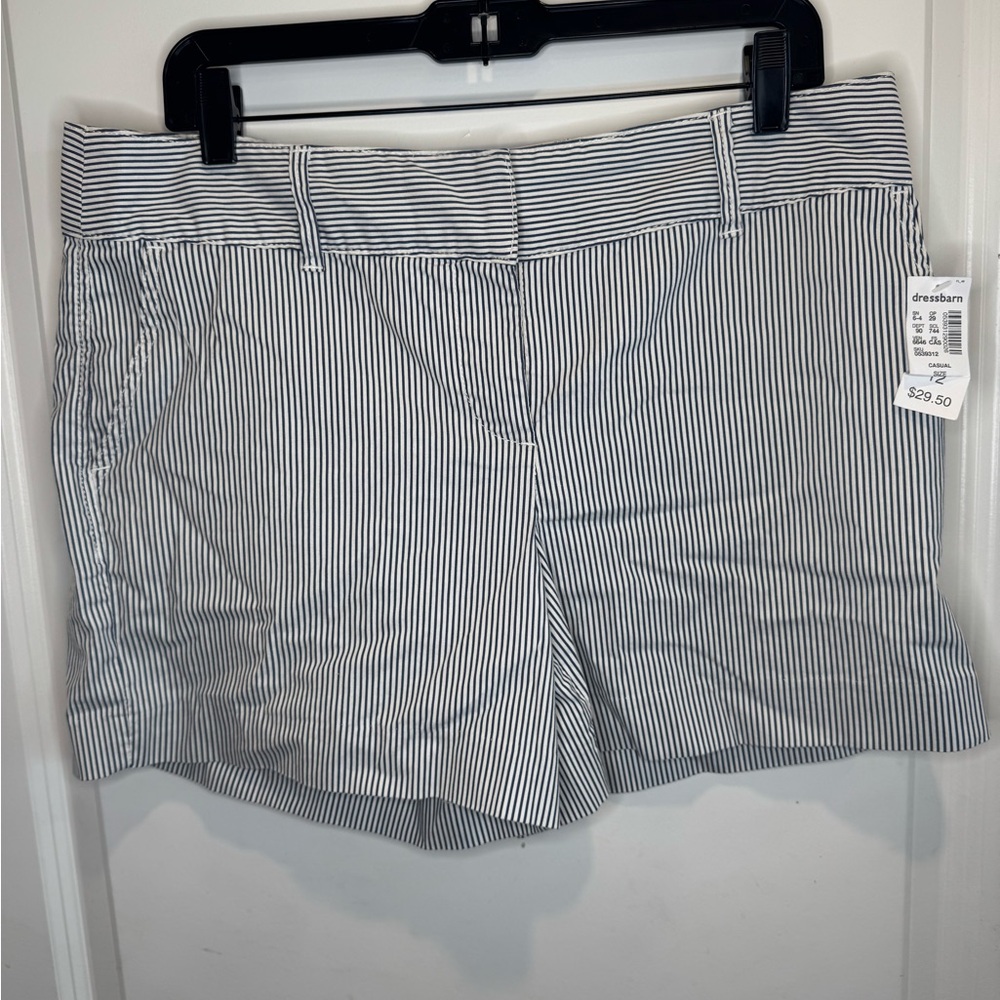 Dressbarn Women's Navy and White Pinstripe Bermudas